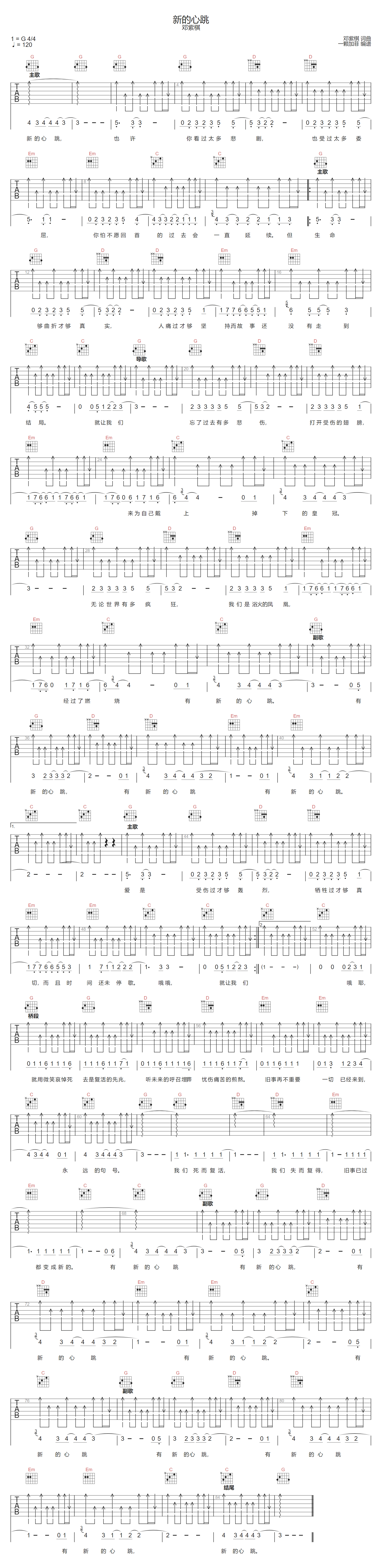 新的心跳吉他谱-邓紫棋