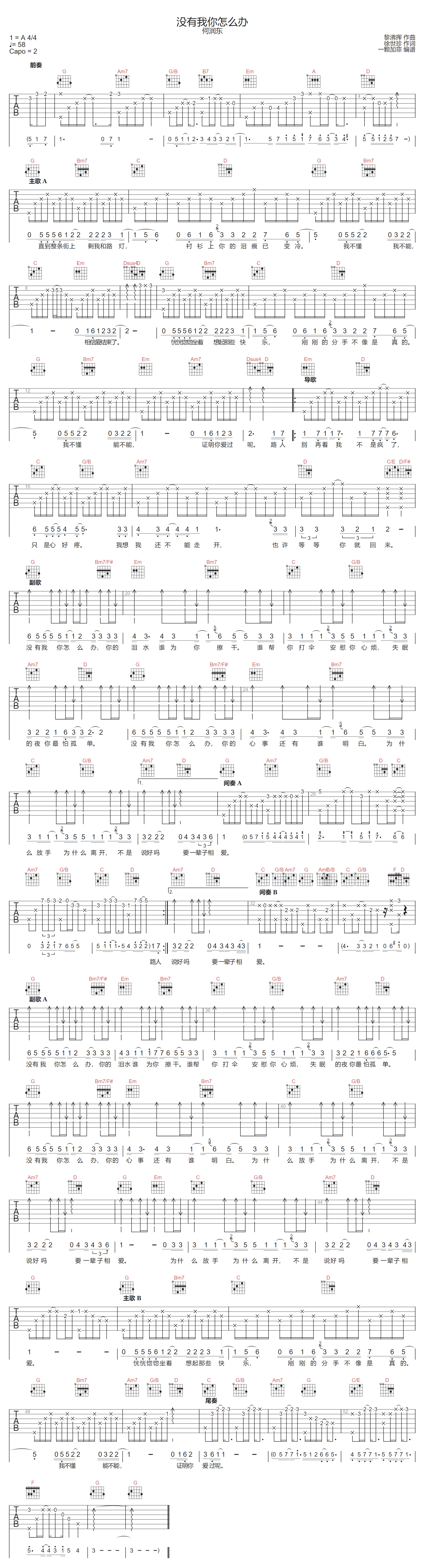 没有我你怎么办吉他谱-何润东