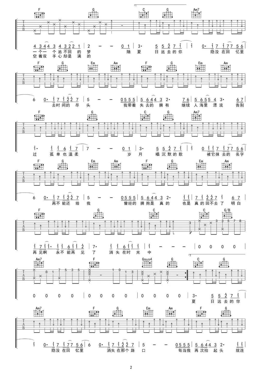 只要有想见的人就不是孤身一人吉他谱2-王源