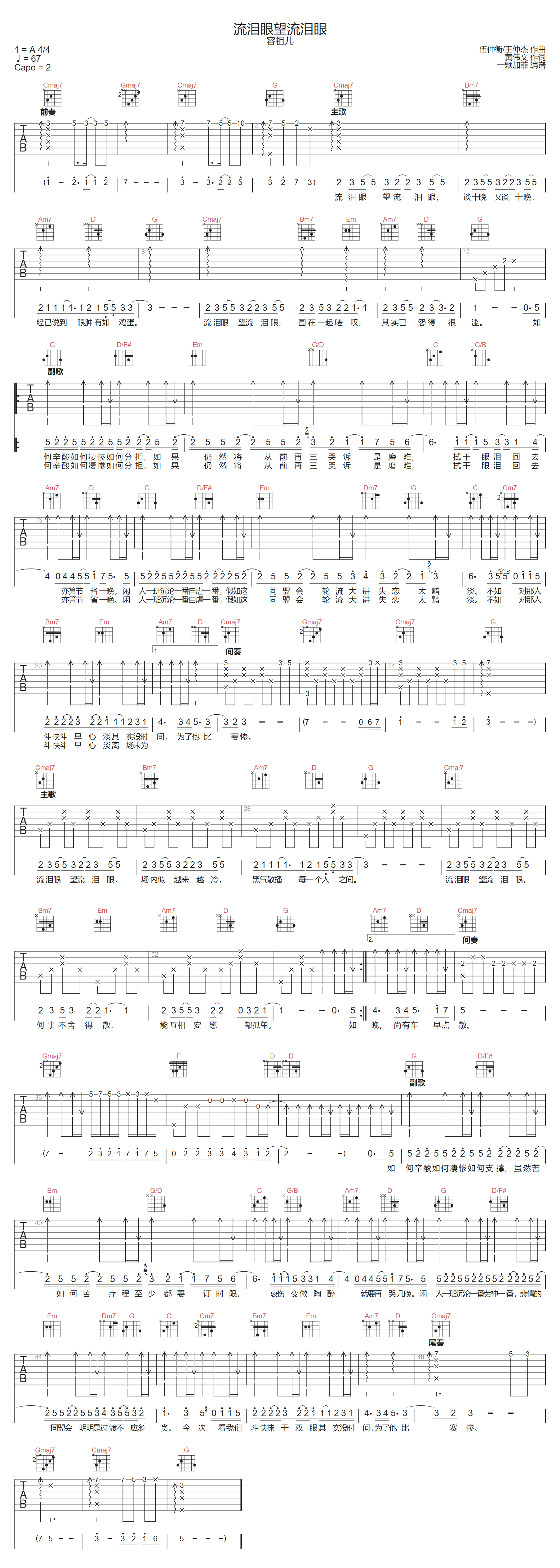 流泪眼望流泪眼吉他谱-容祖儿