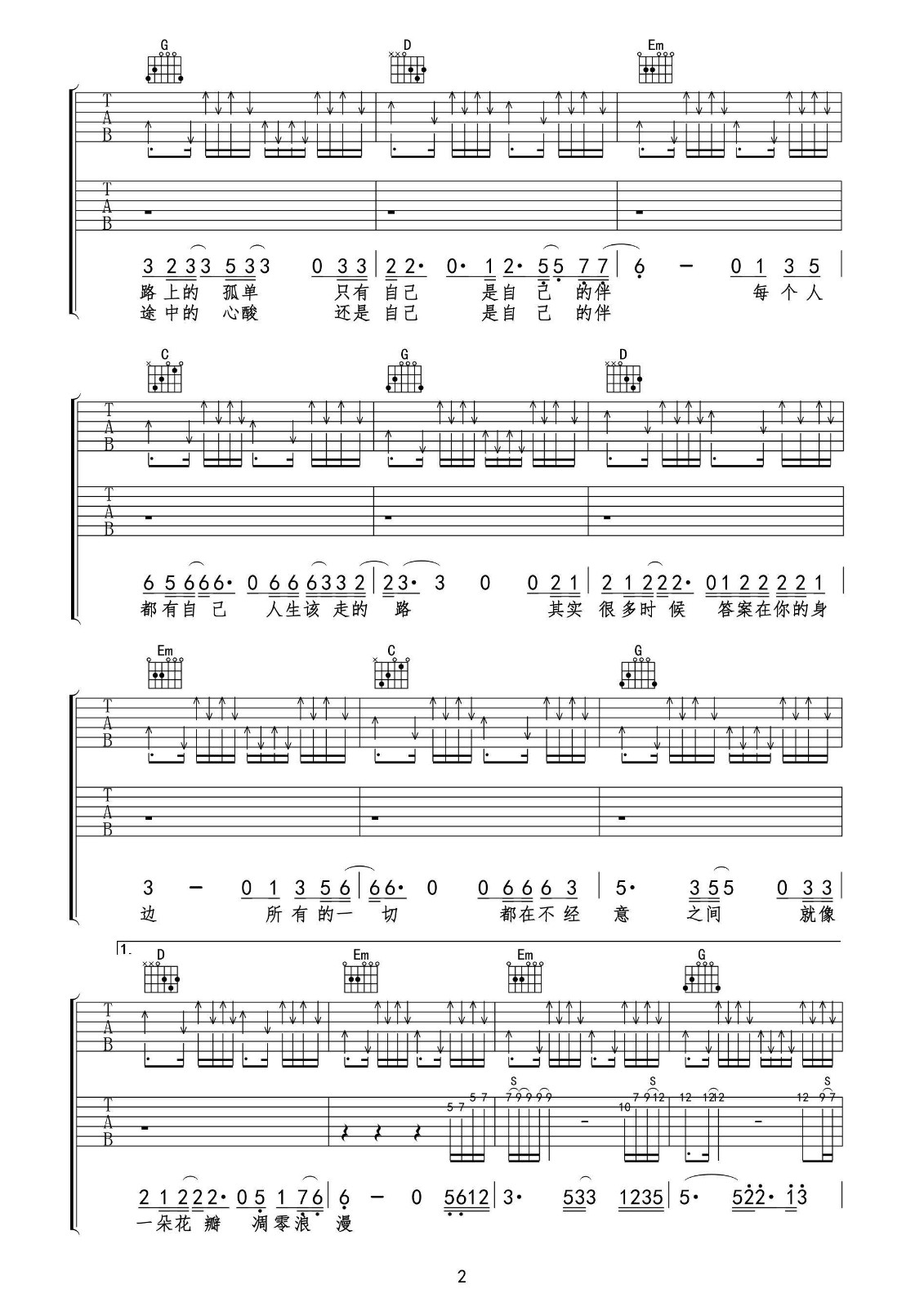 该走的路吉他谱2-冷漠