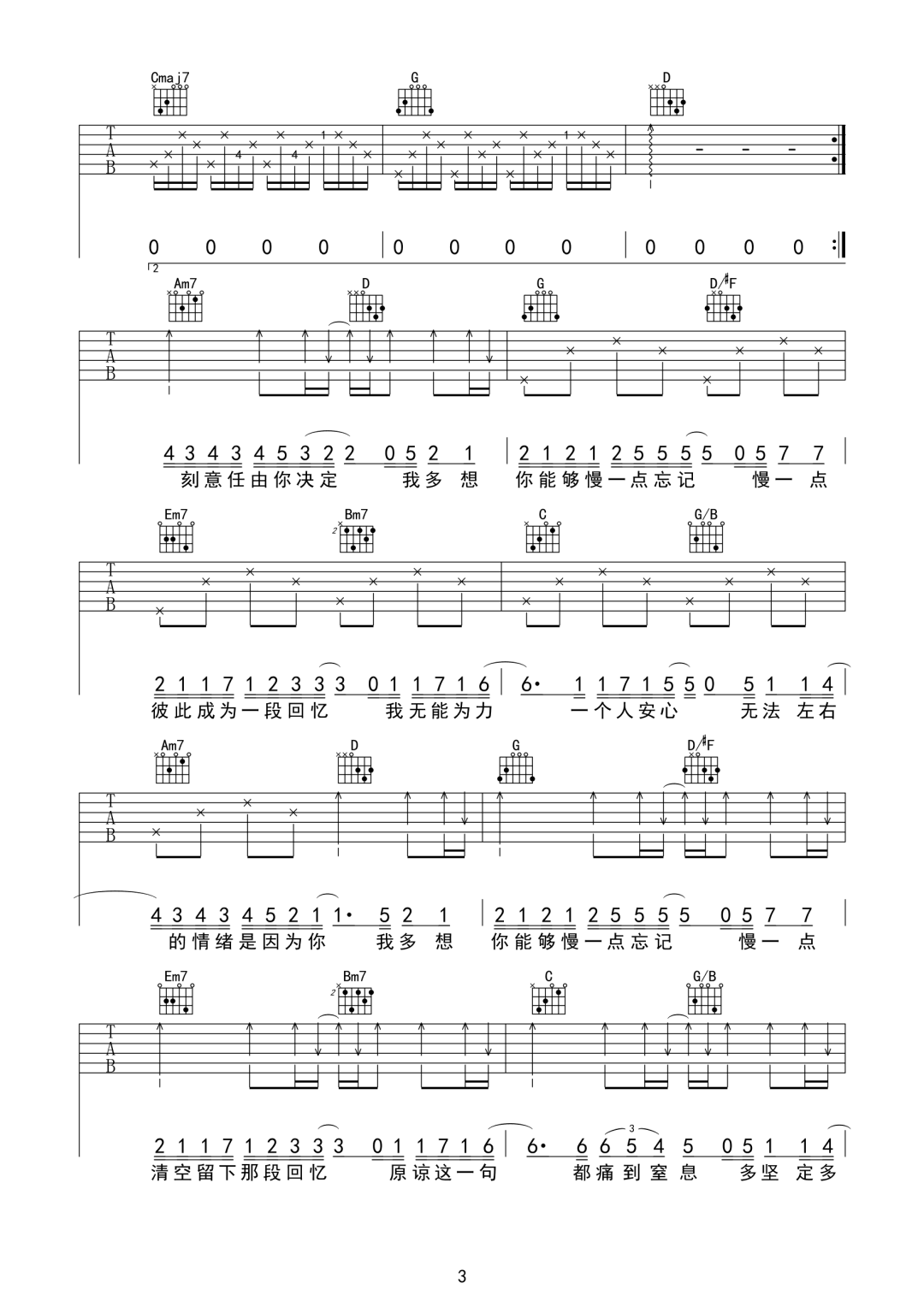 慢一点忘记吉他谱3-许佳豪