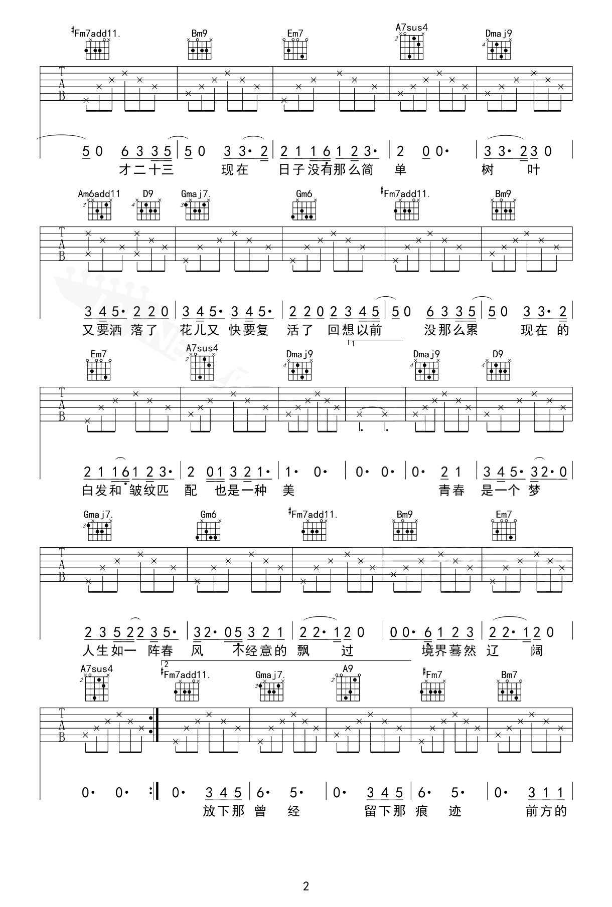 才二十三吉他谱2-方大同