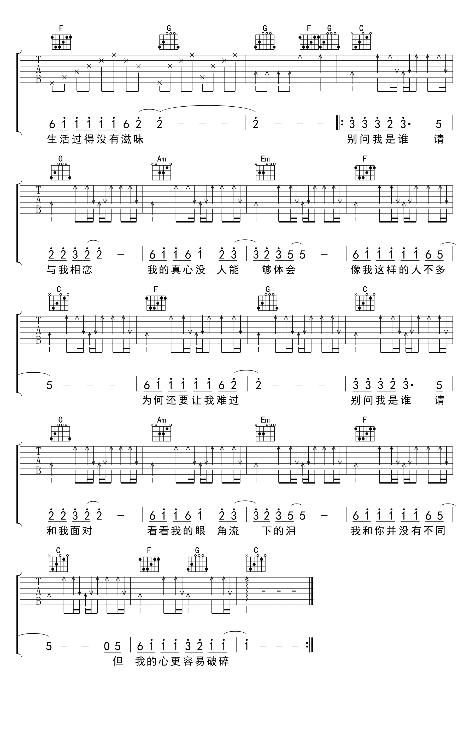 别问我是谁吉他谱2-王馨平