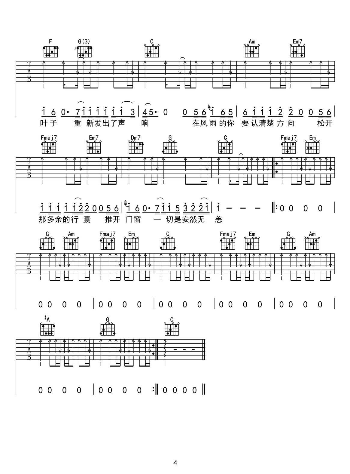 安然无恙吉他谱4-梁博