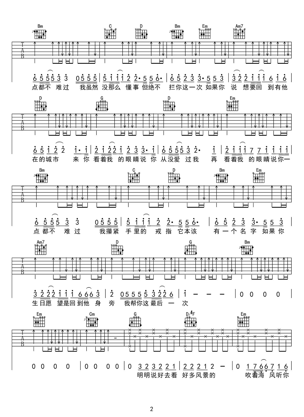 看着我的眼睛说吉他谱2-张远