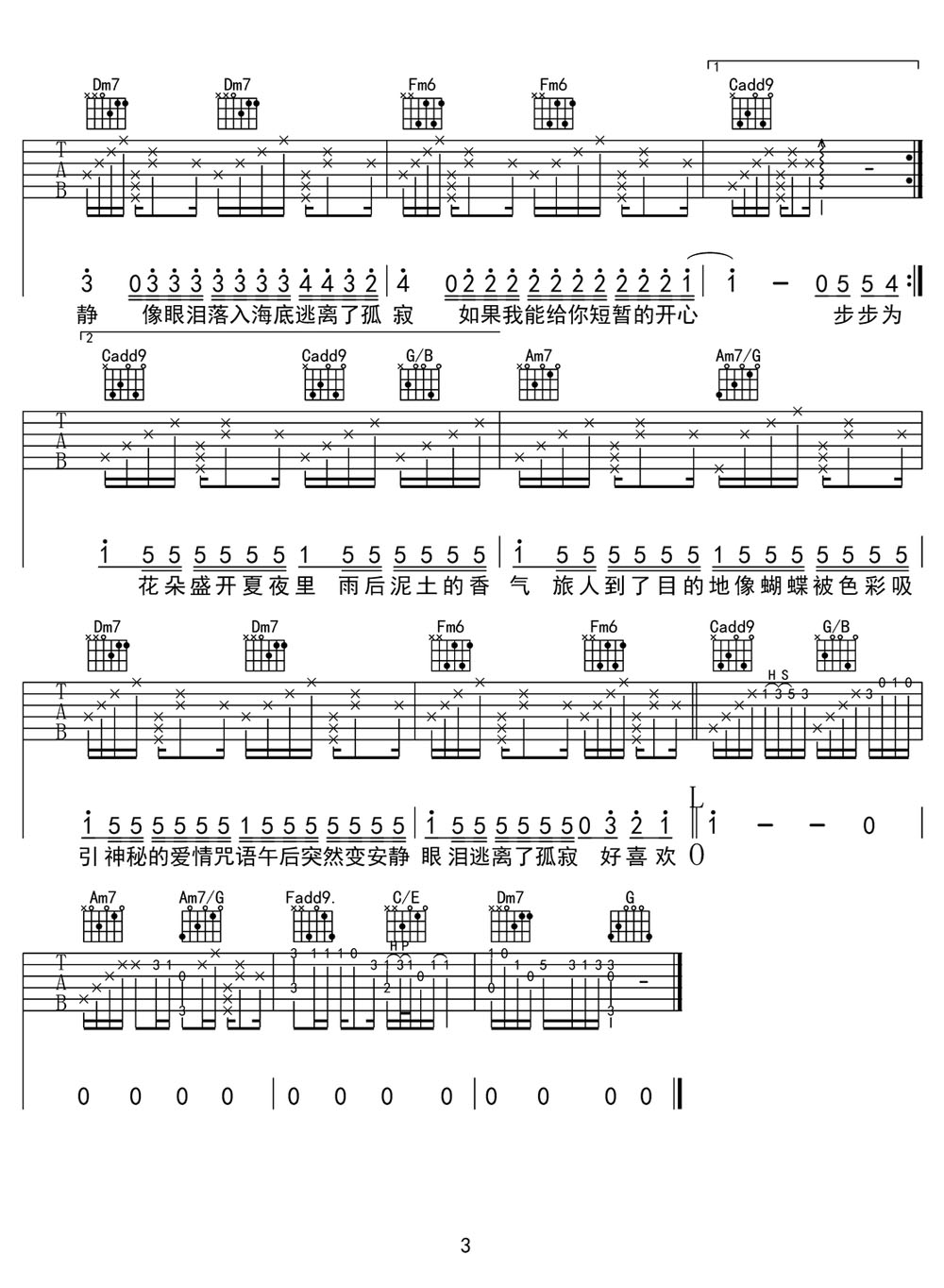 像晴天像雨天吉他谱3-汪苏泷