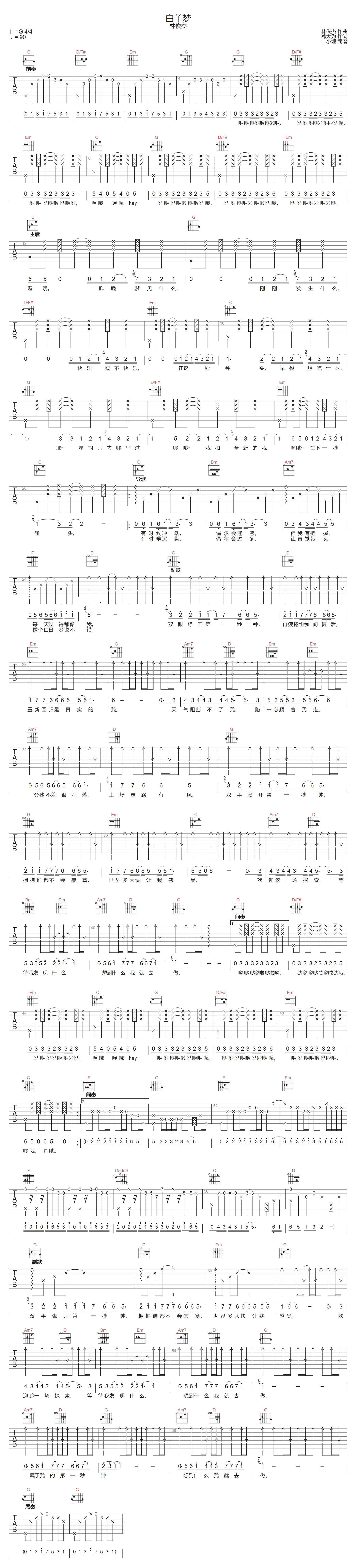 白羊梦吉他谱预览图