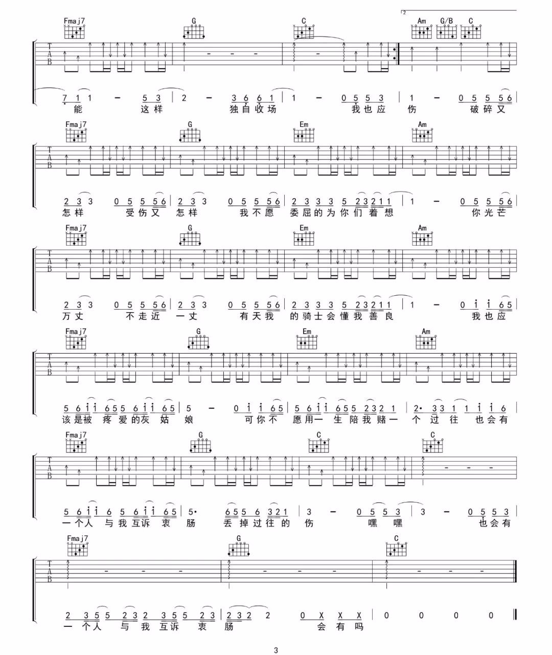 灰姑娘吉他谱预览图