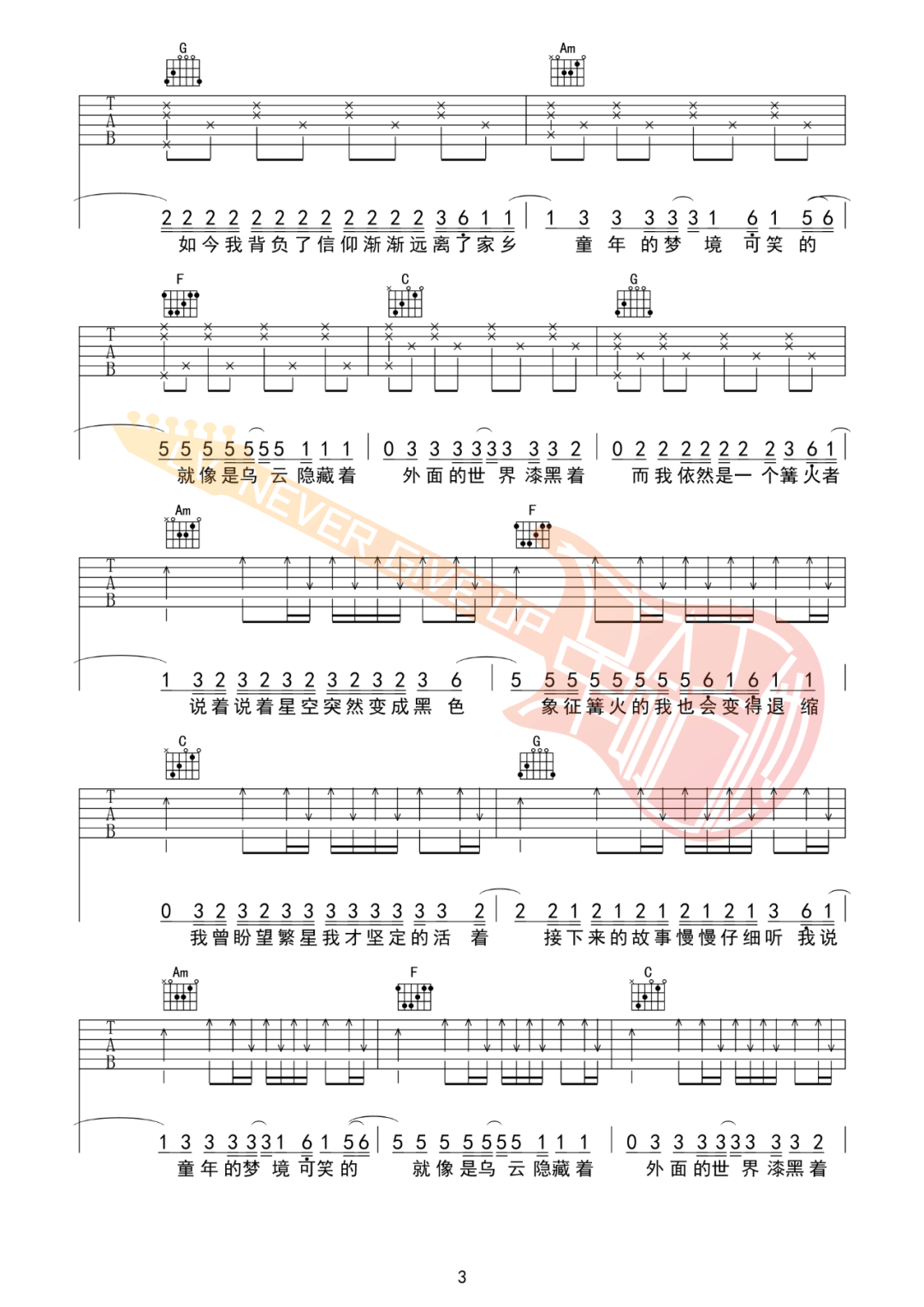 妈妈的话吉他谱预览图
