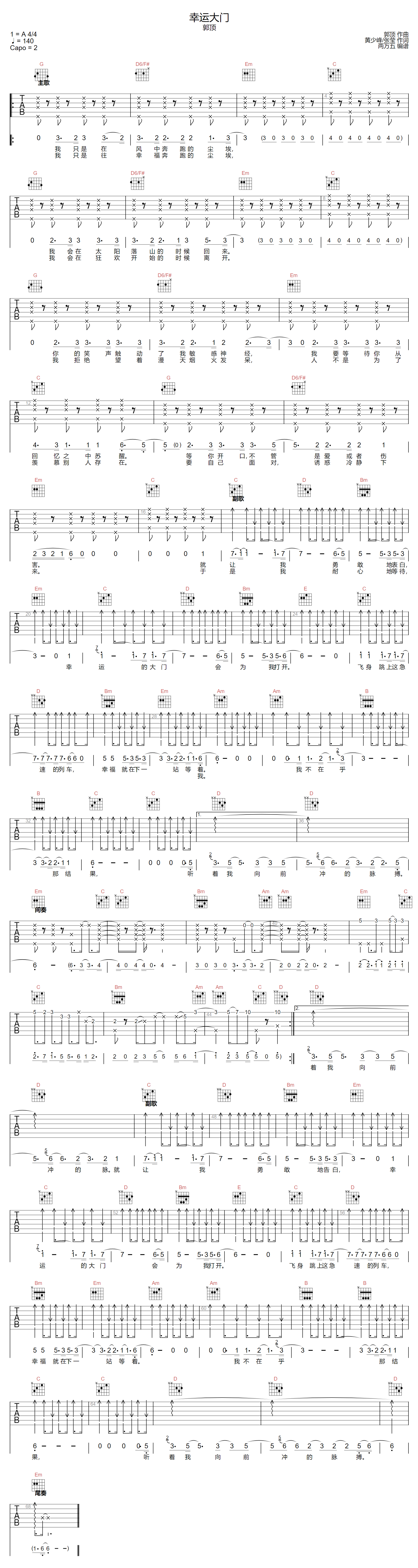 幸运大门吉他谱预览图