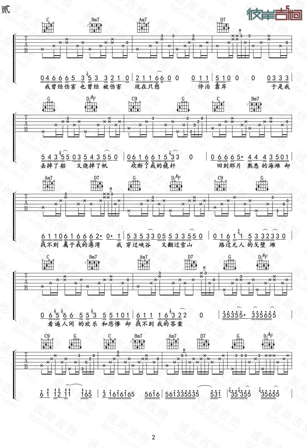 海盗船长吉他谱预览图