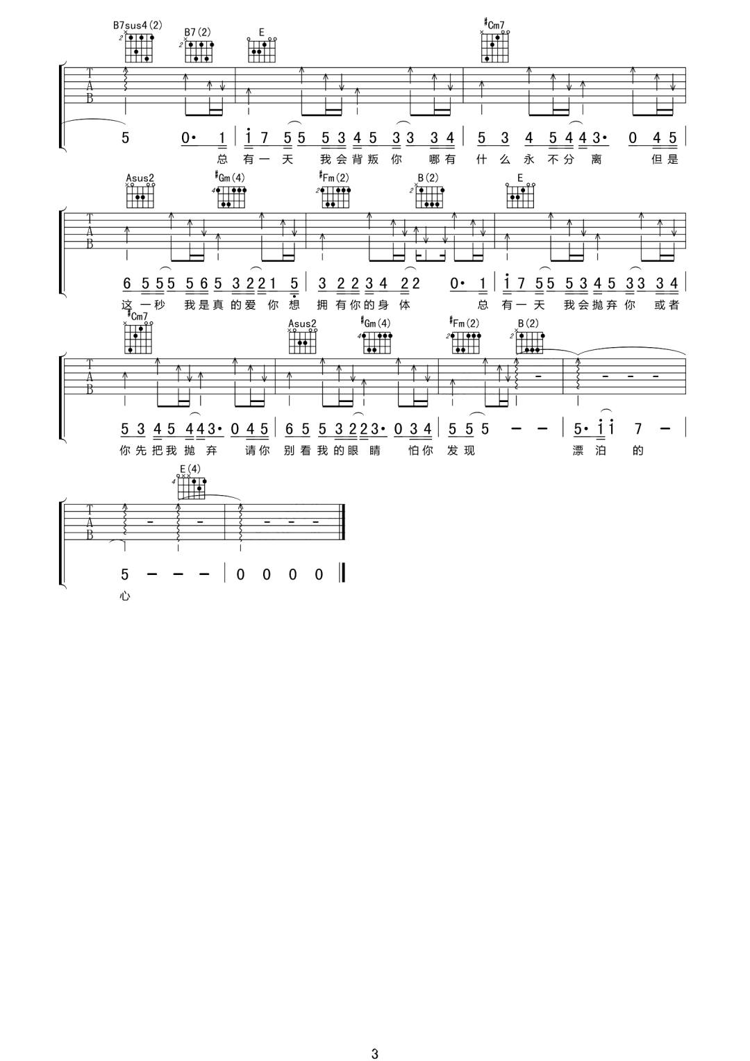 谎话情歌吉他谱预览图