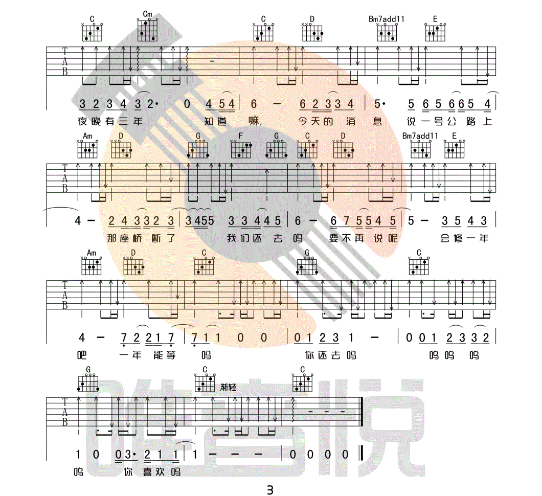 我喜欢上你时的内心活动吉他谱预览图