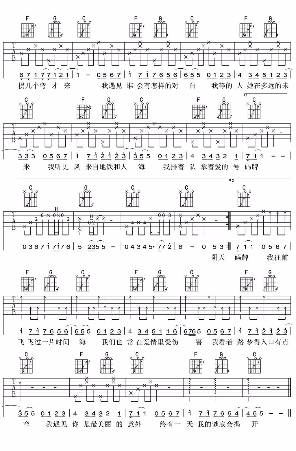 遇见吉他谱预览图