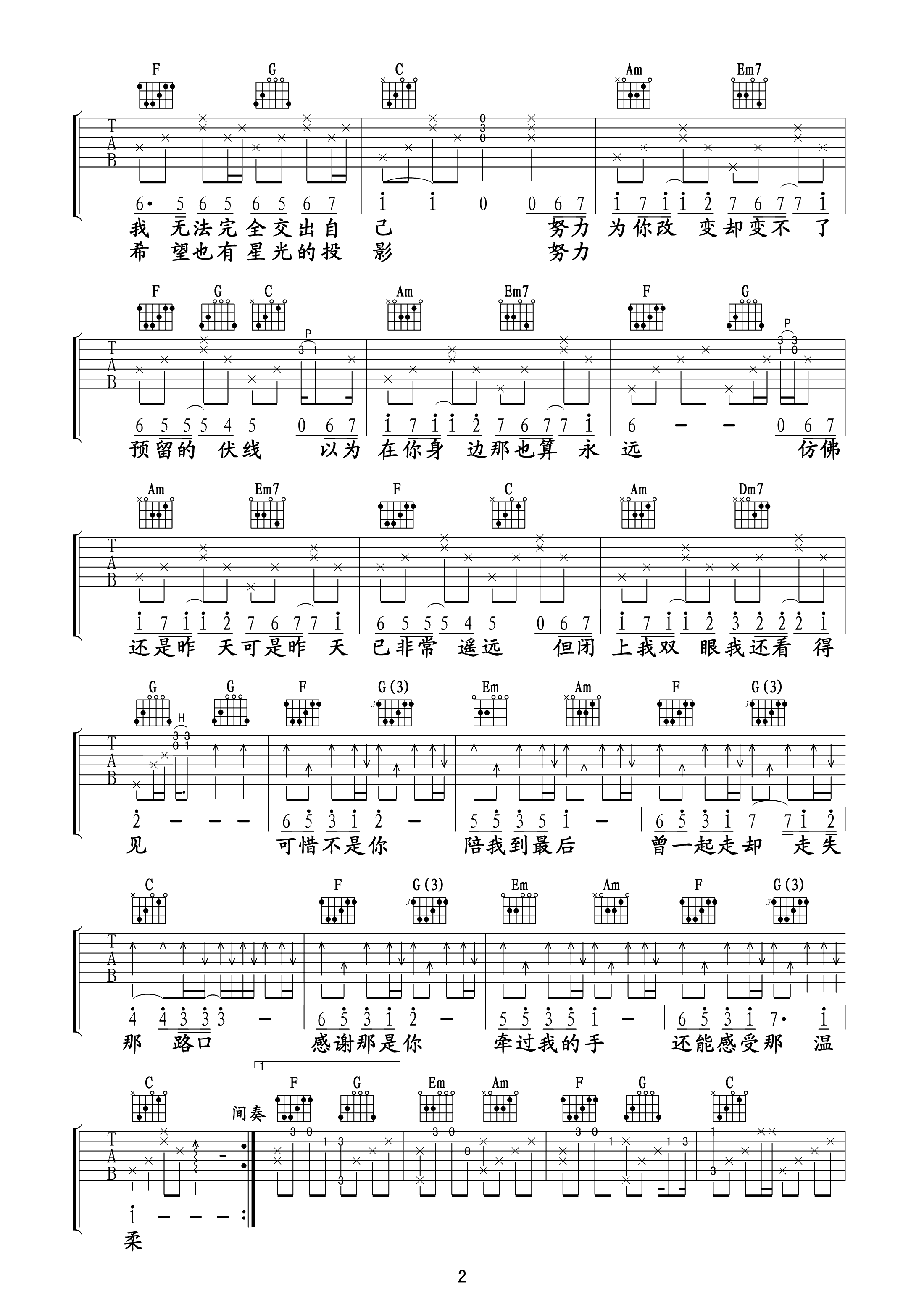 可惜不是你吉他谱预览图