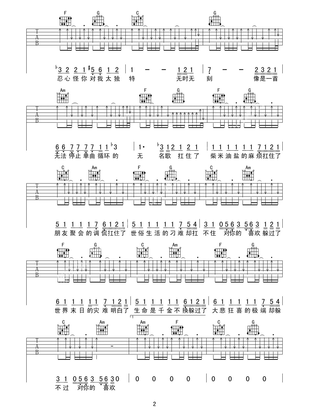 喜欢吉他谱预览图