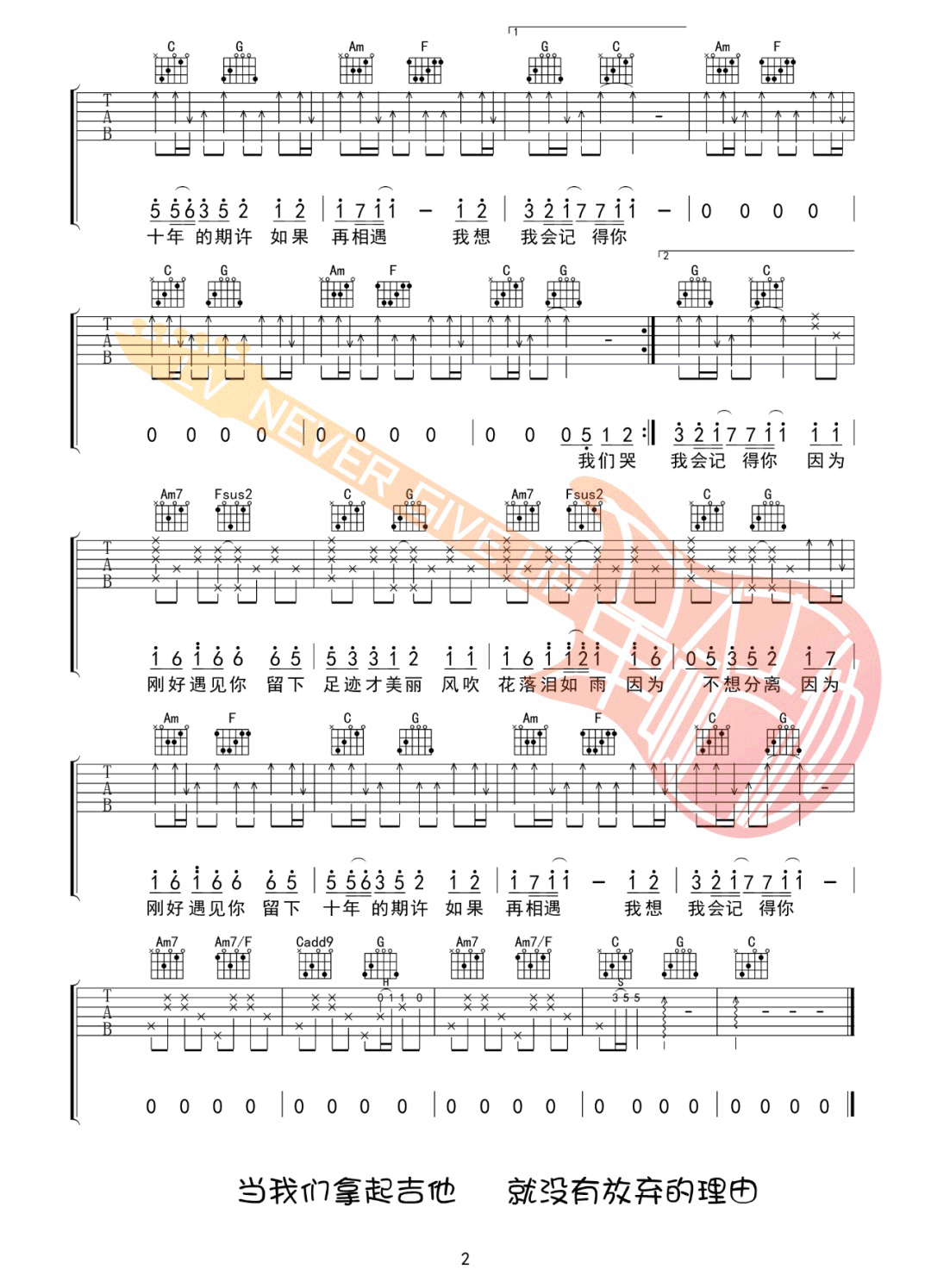 刚好遇见你吉他谱预览图