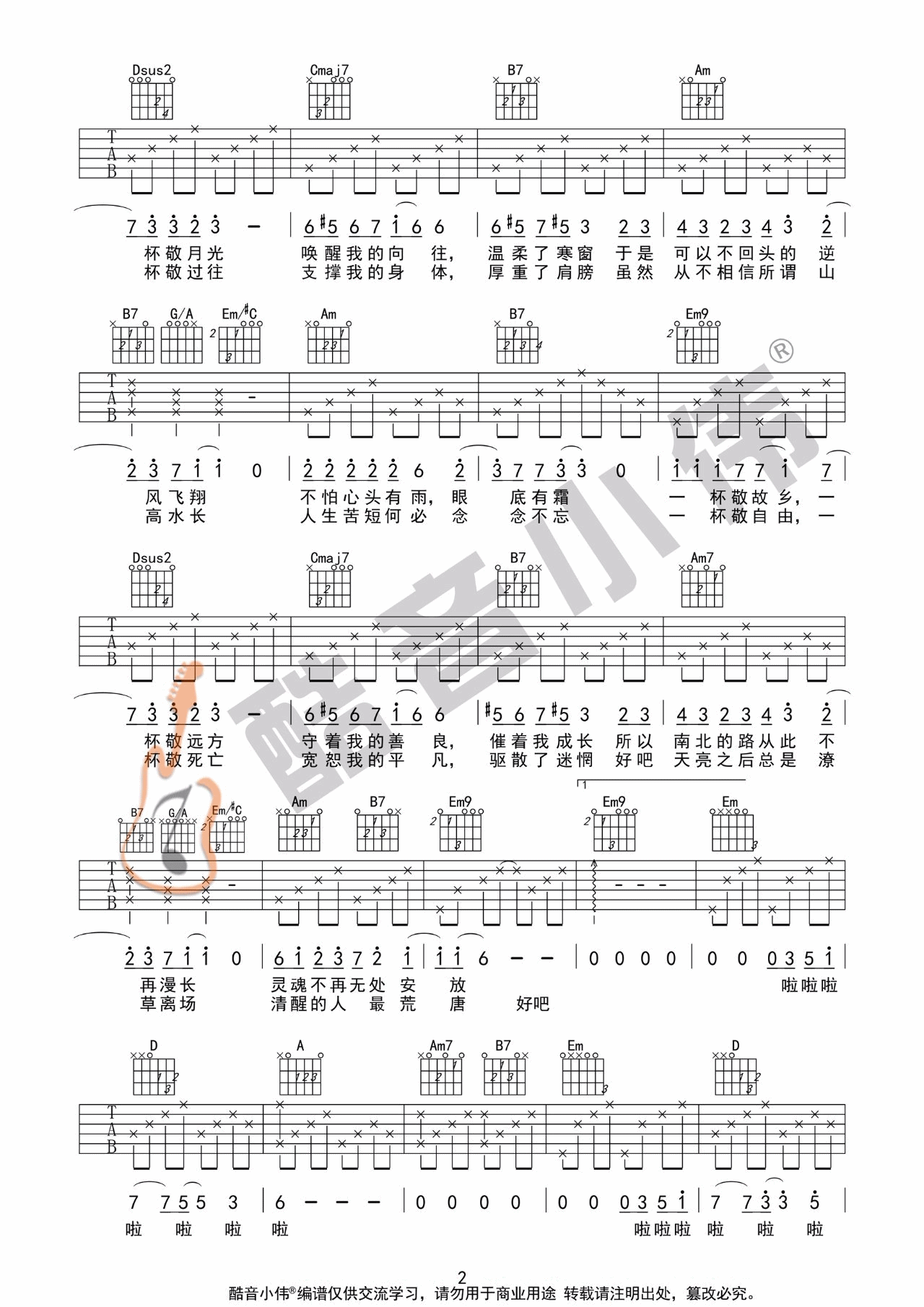 消愁吉他谱预览图