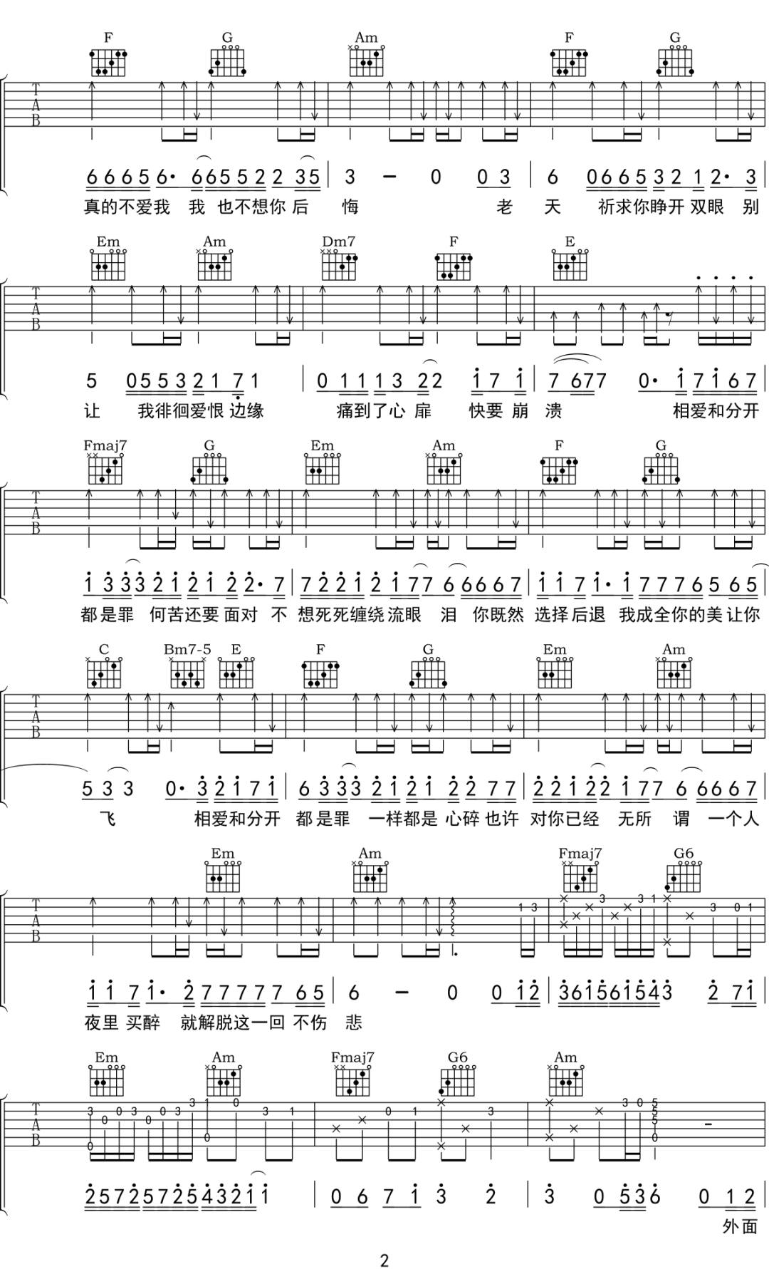 相爱分开都是罪吉他谱预览图