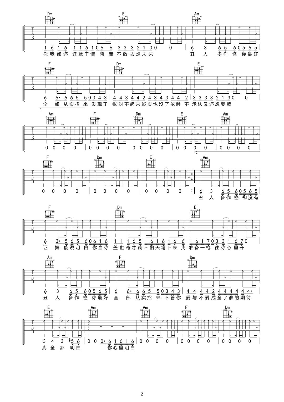 丑人多作怪吉他谱预览图