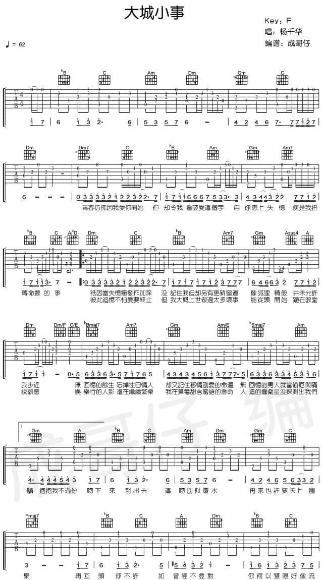 小城大事吉他谱预览图