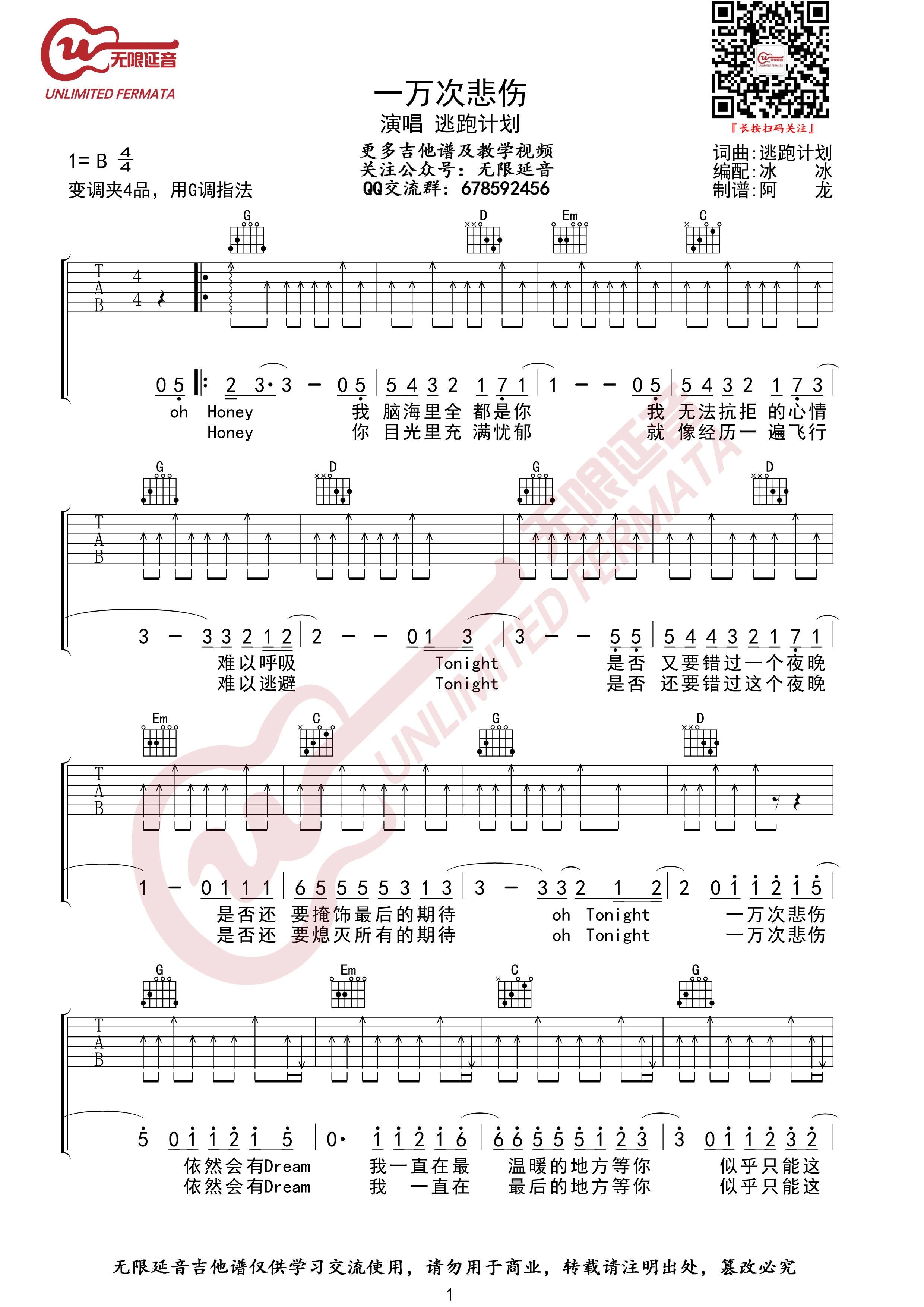 一万次悲伤吉他谱预览图