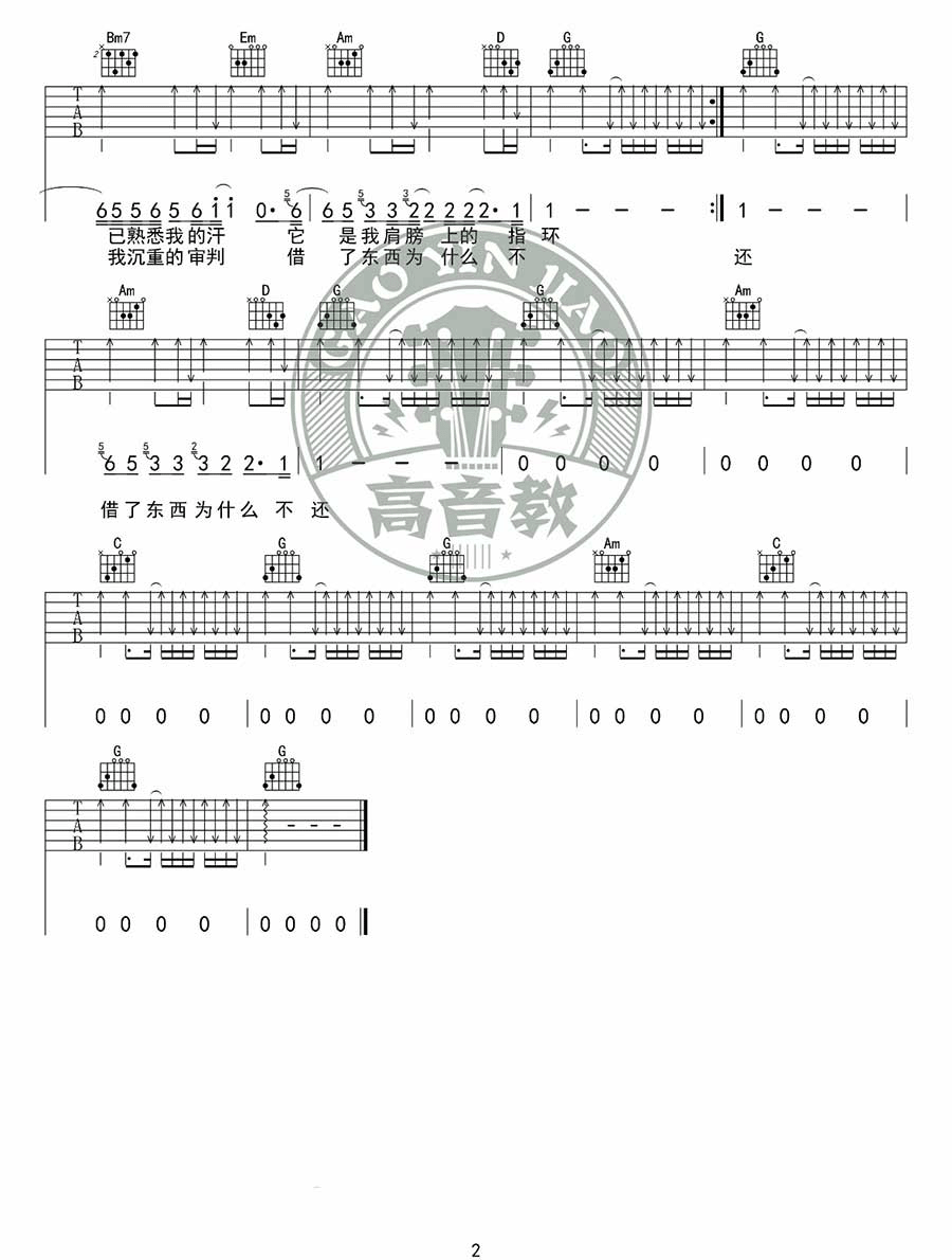 你的背包吉他谱预览图