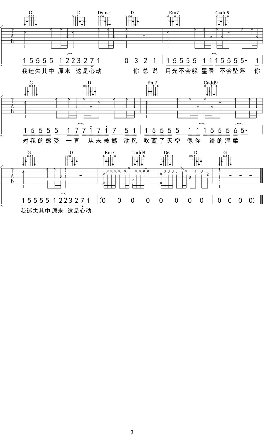 星辰不坠落吉他谱预览图