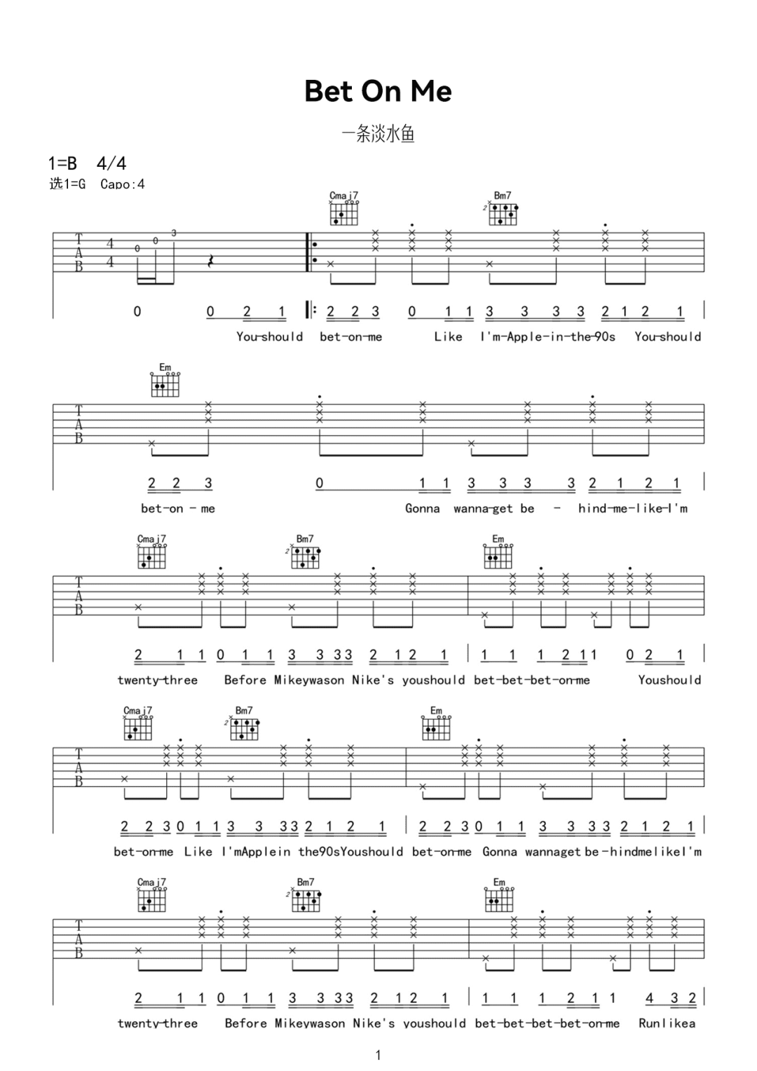 Bet-On-Me吉他谱预览图