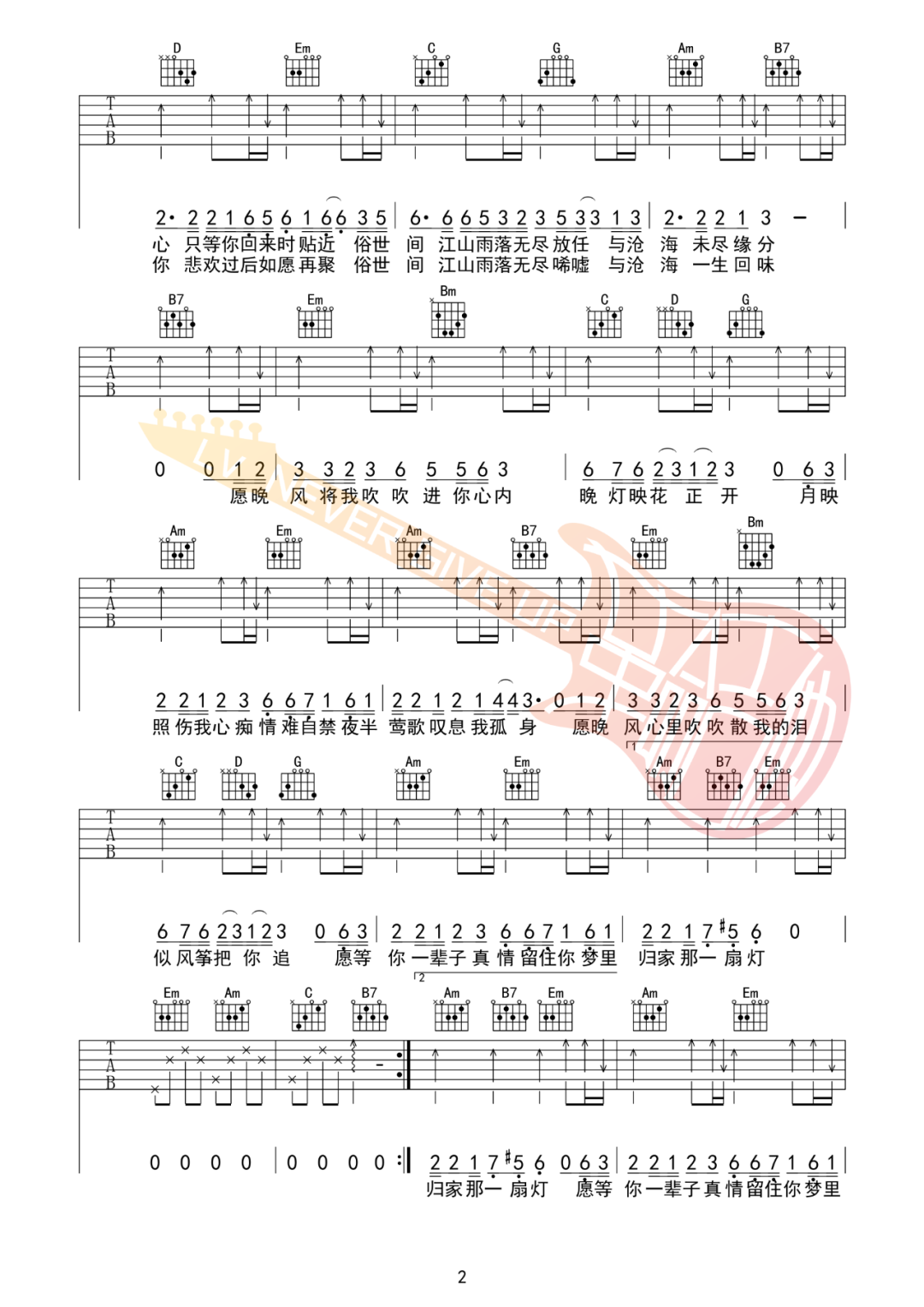 晚风心里吹吉他谱预览图