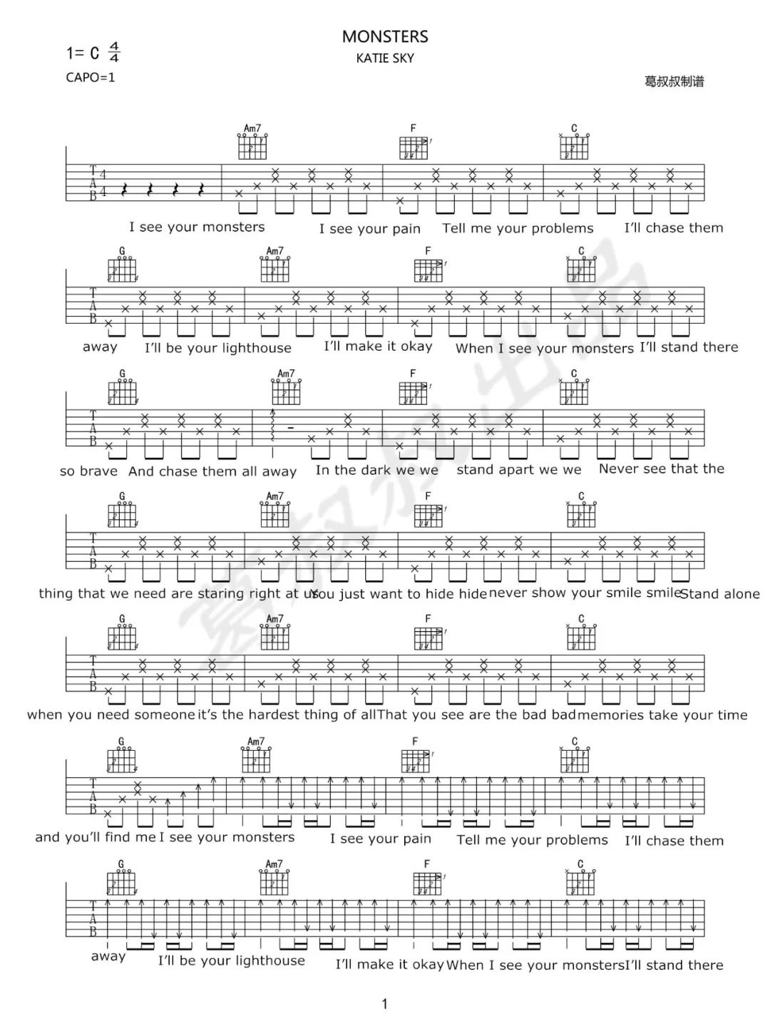 Monsters吉他谱预览图