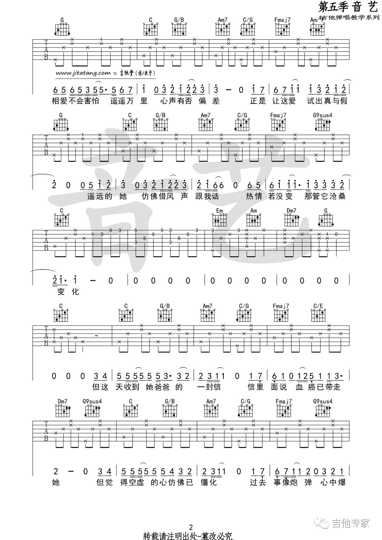 遥远的她吉他谱预览图