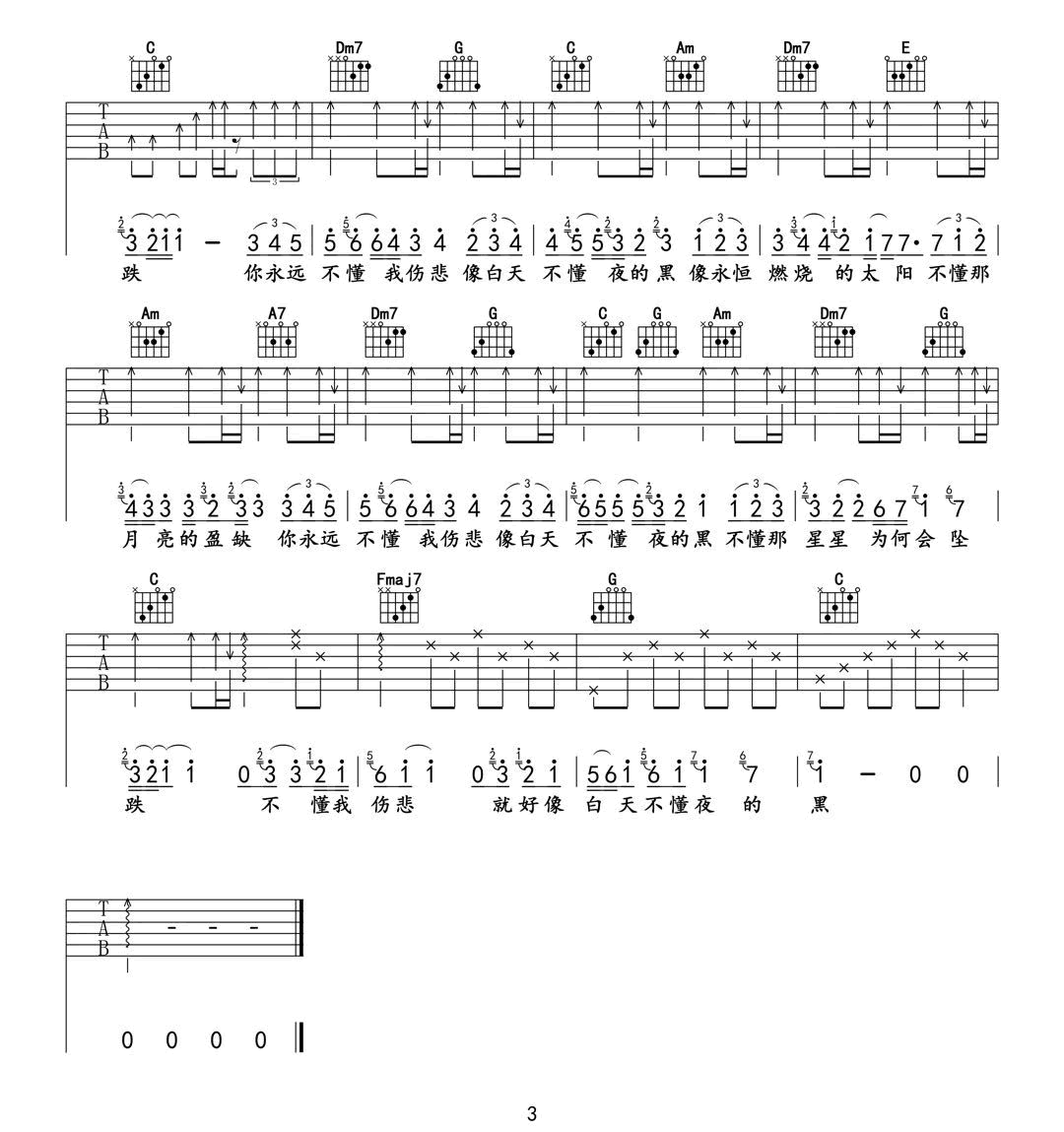 白天不懂夜的黑吉他谱预览图