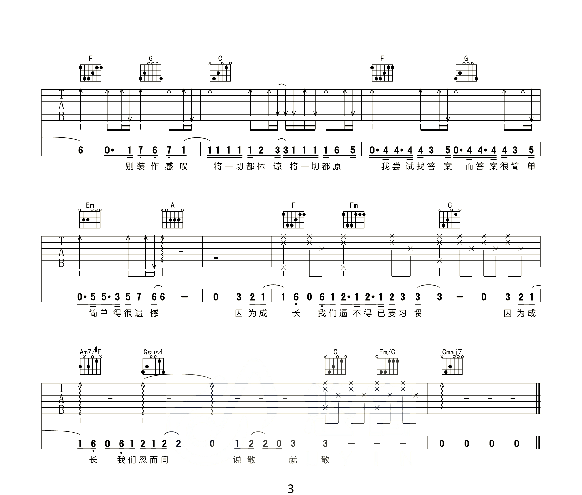 说散就散吉他谱预览图