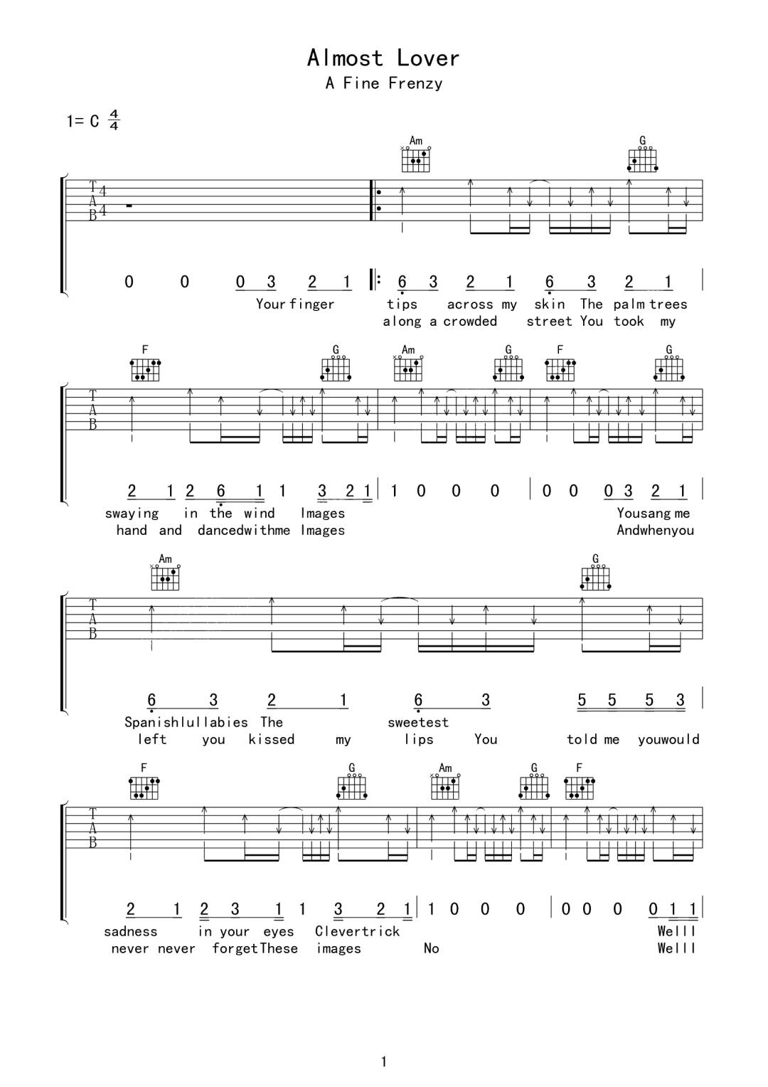 Almost-Lover吉他谱预览图