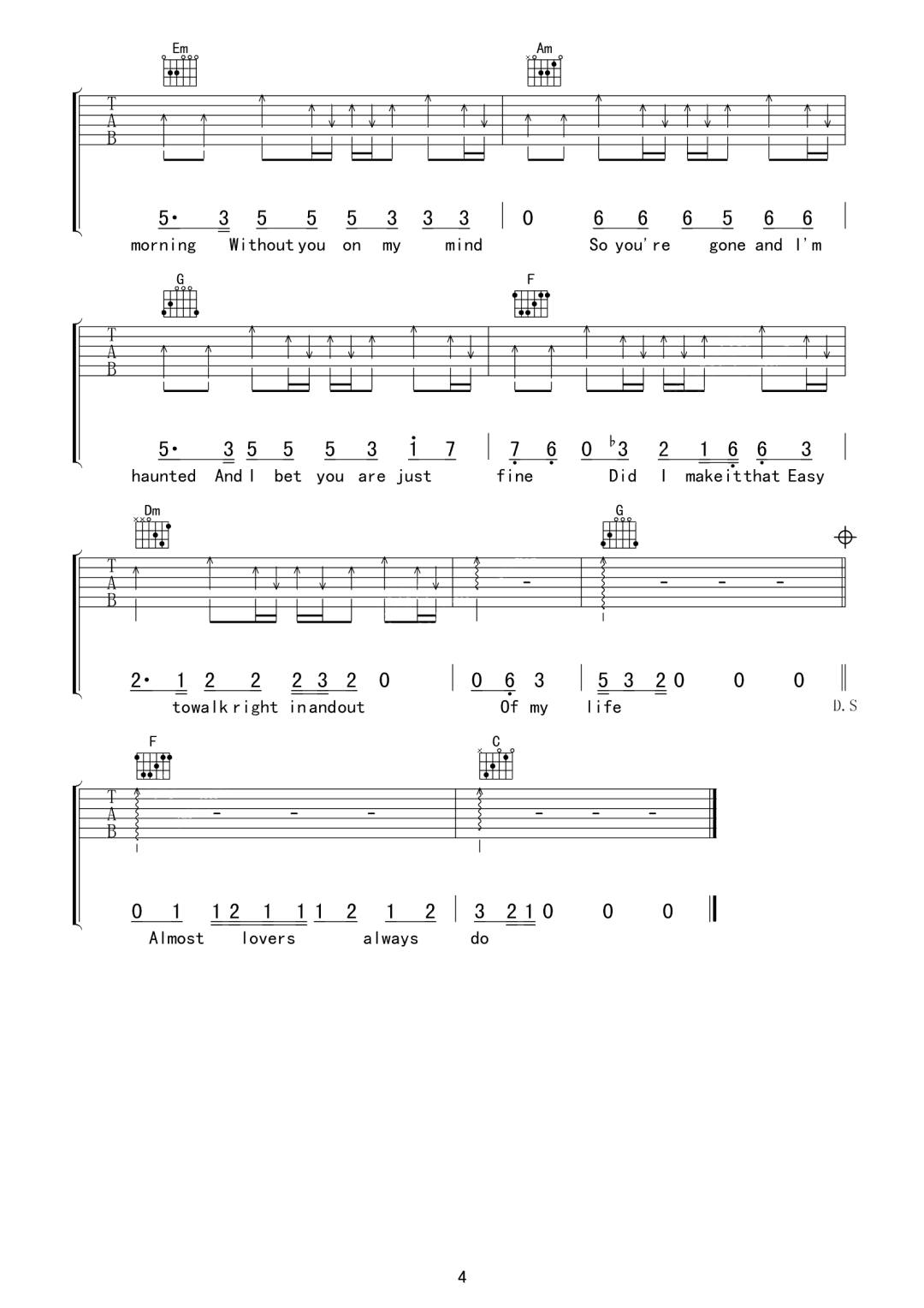 Almost-Lover吉他谱预览图