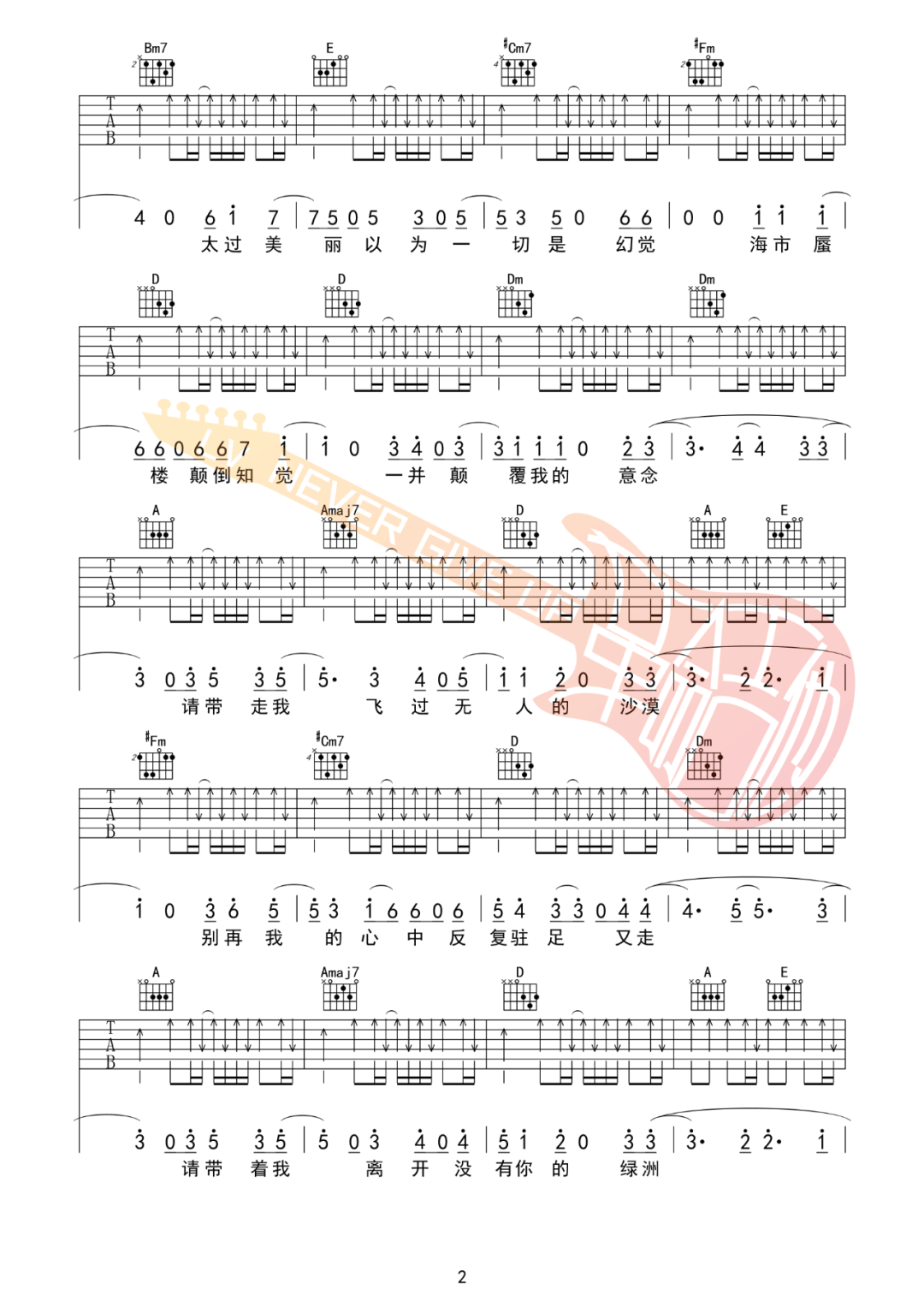 我以为你不会出现吉他谱预览图