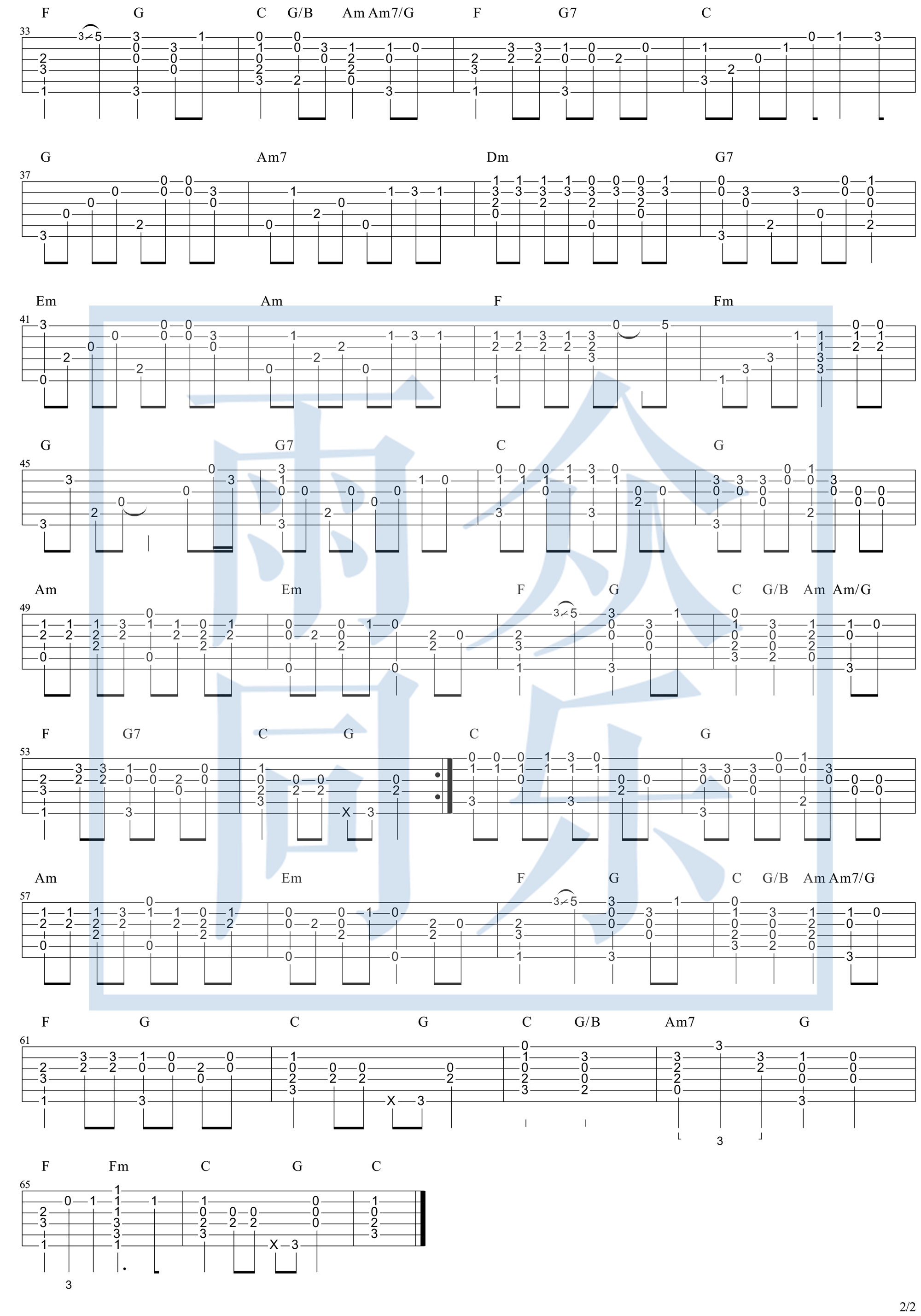 红日指弹吉他谱预览图