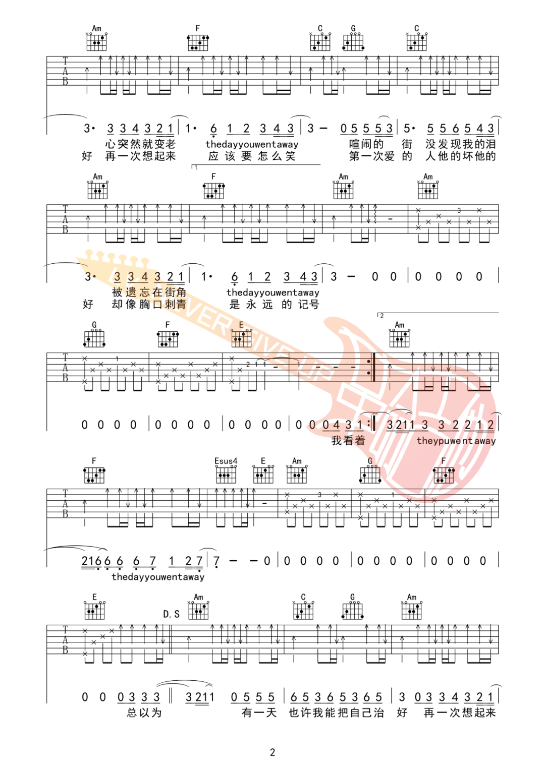 第一次爱的人吉他谱预览图