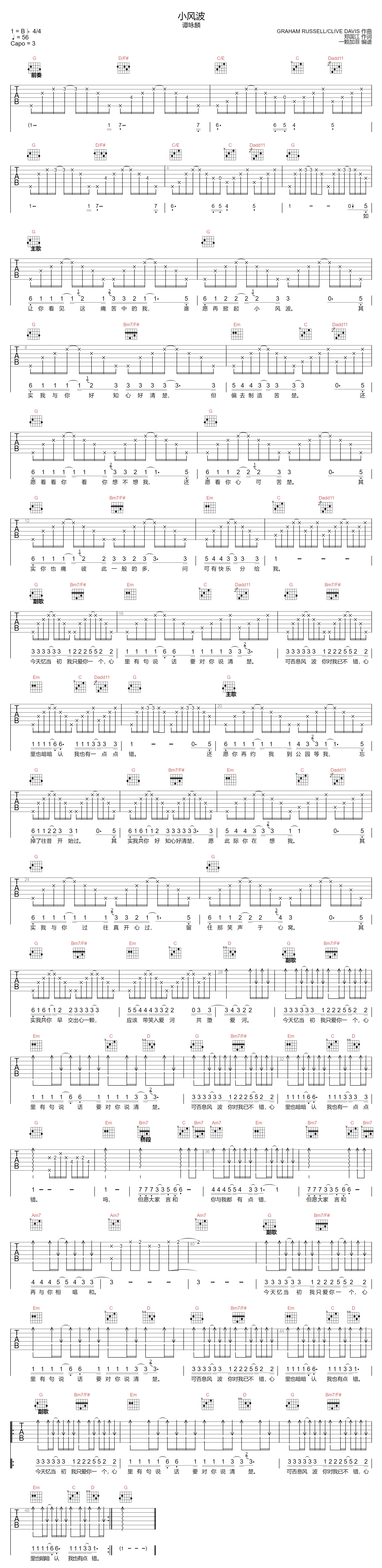 小风波吉他谱预览图