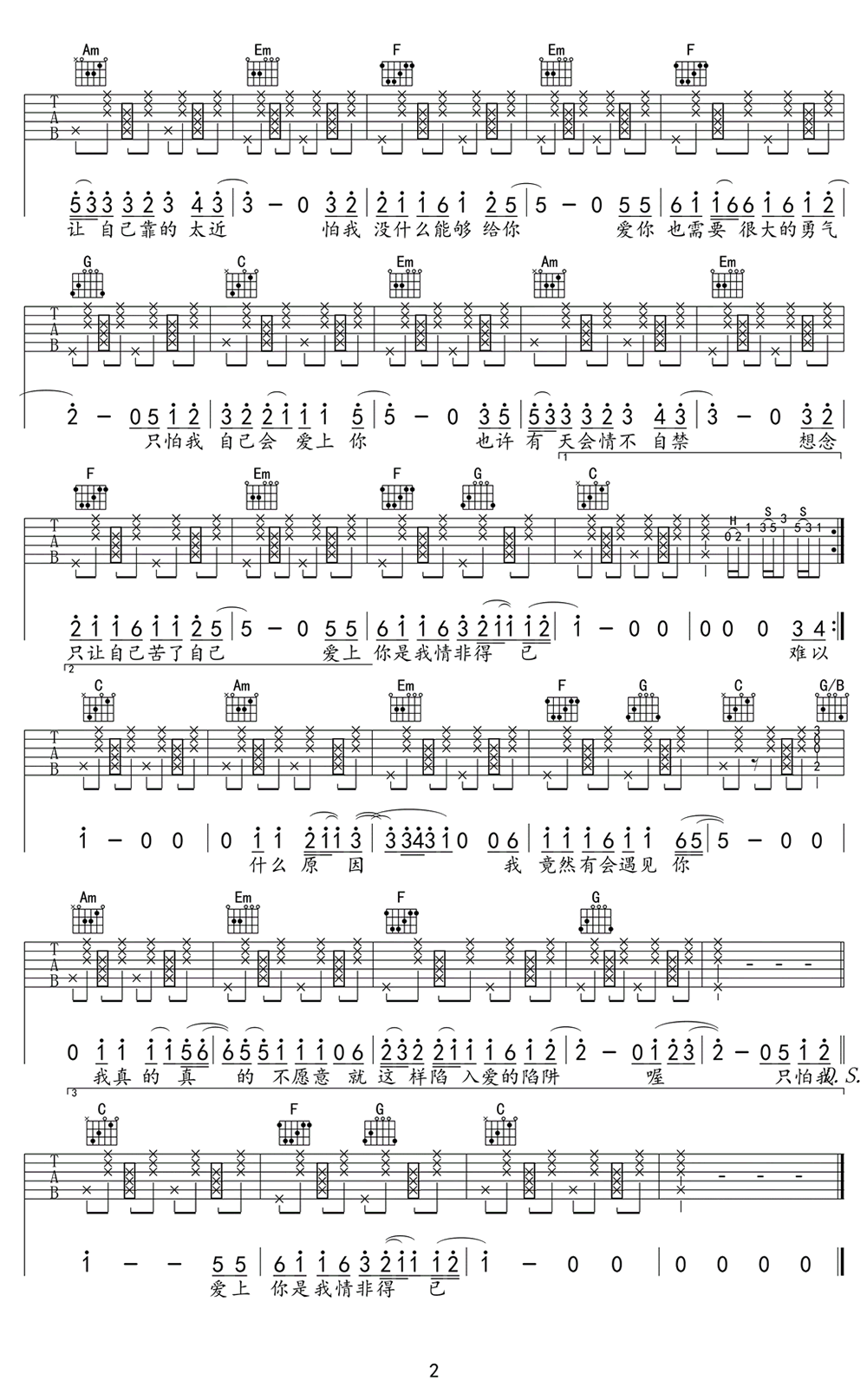 情非得已吉他谱预览图
