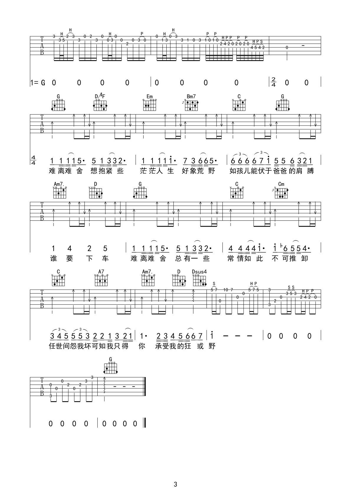 单车吉他谱预览图