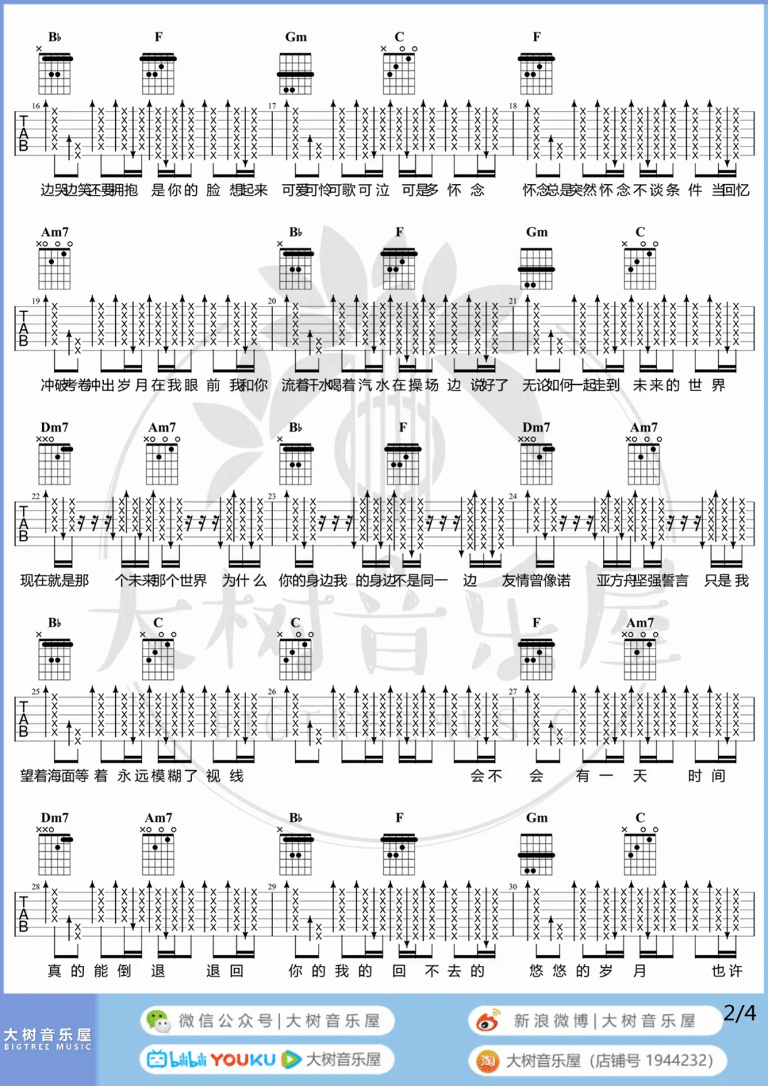 干杯吉他谱预览图