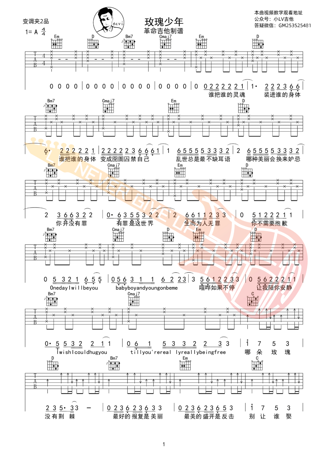 玫瑰少年吉他谱预览图