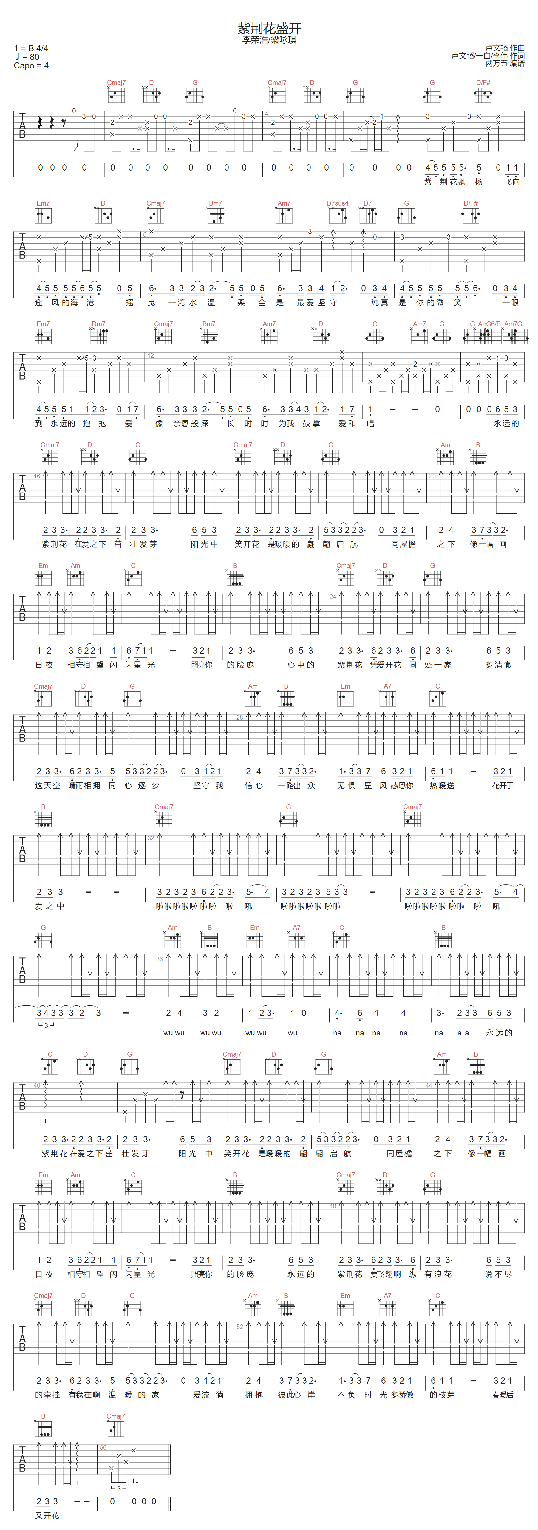 紫荆花盛开吉他谱预览图