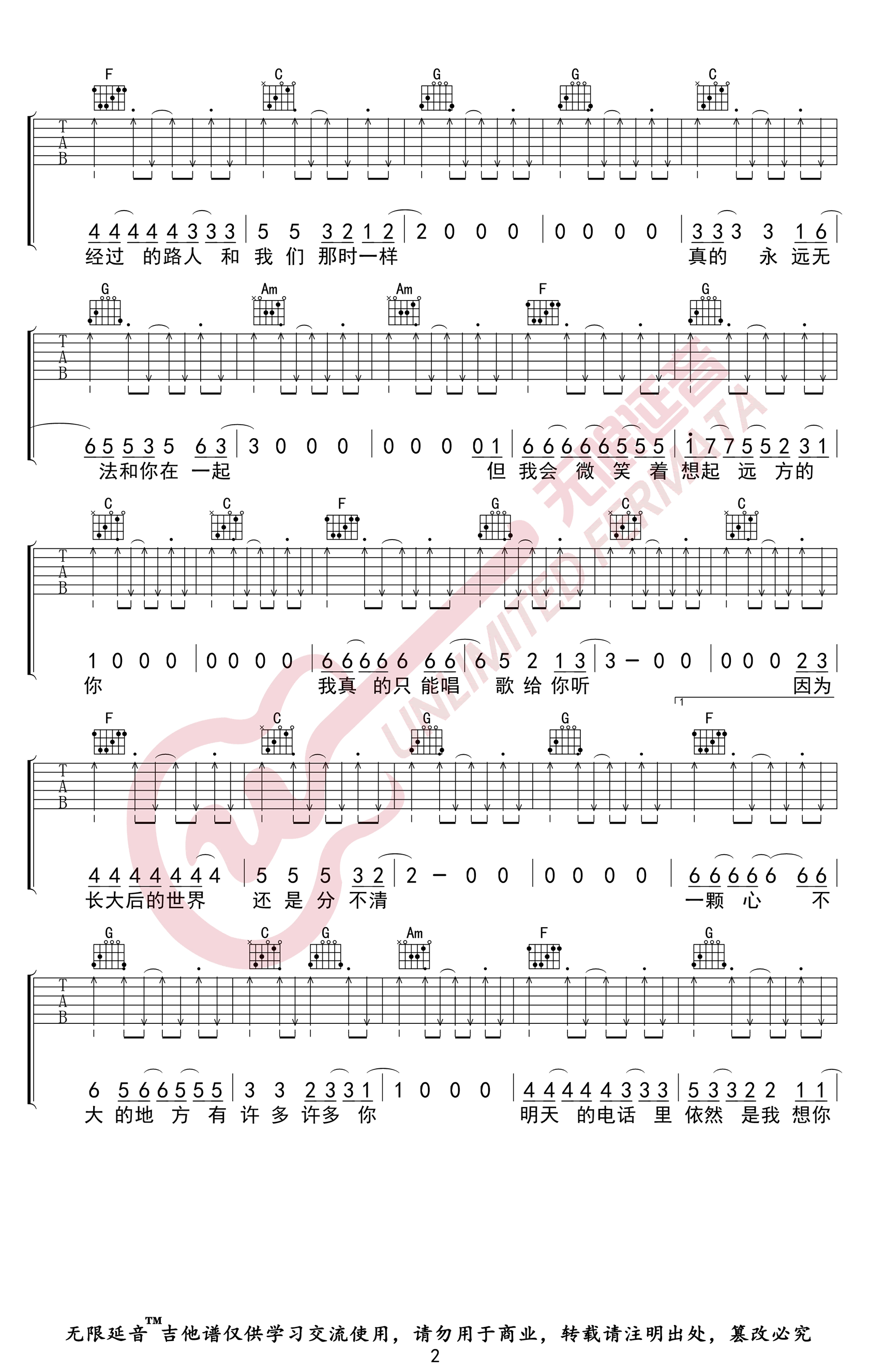 我会想起你吉他谱预览图