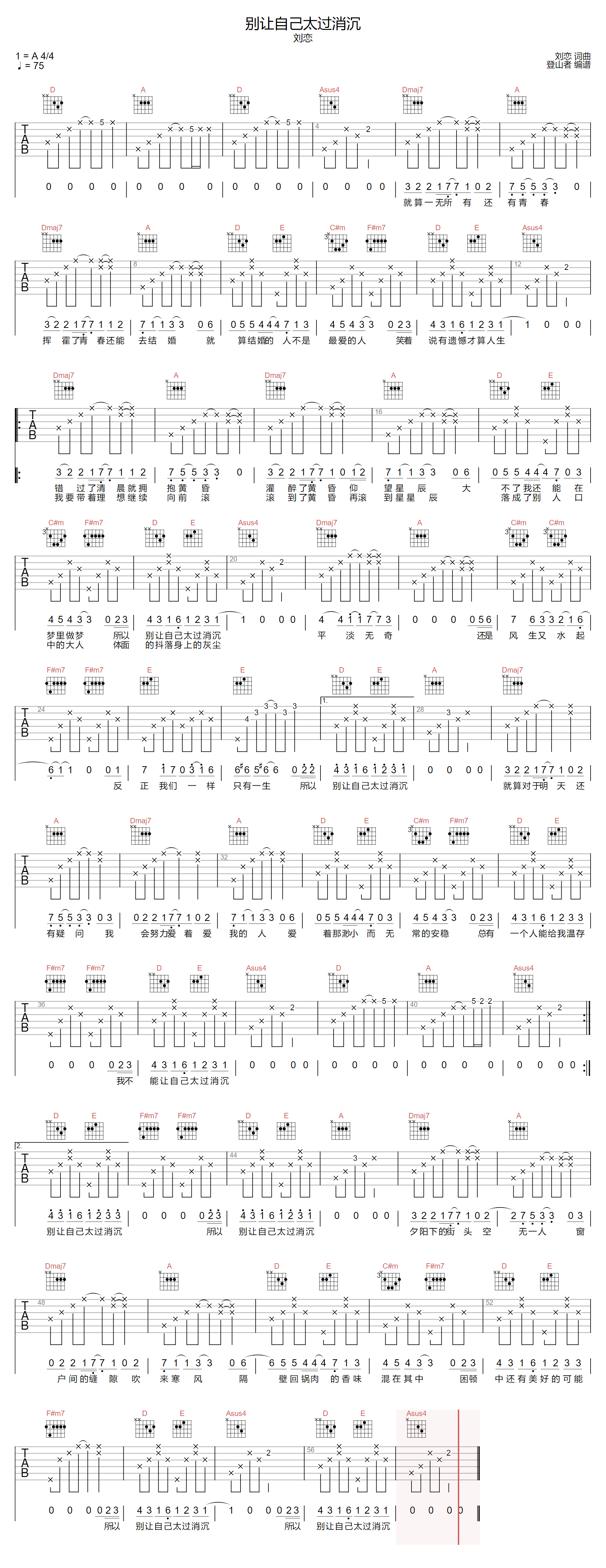 别让自己太过消沉吉他谱预览图