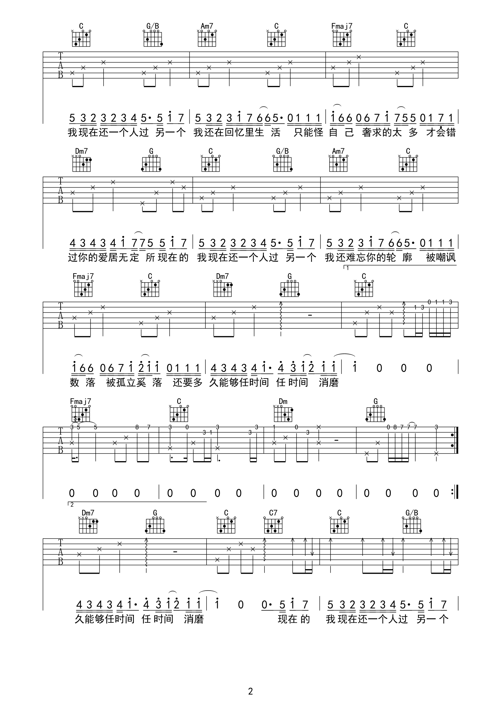 现在的我吉他谱预览图