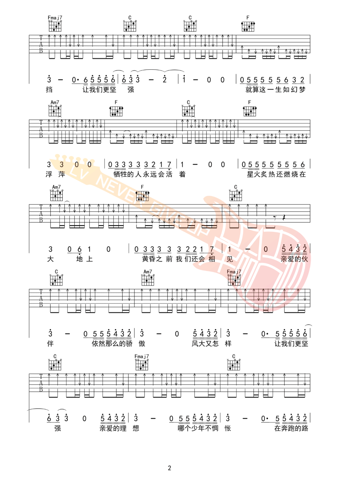 我不要熄灭在风中吉他谱预览图